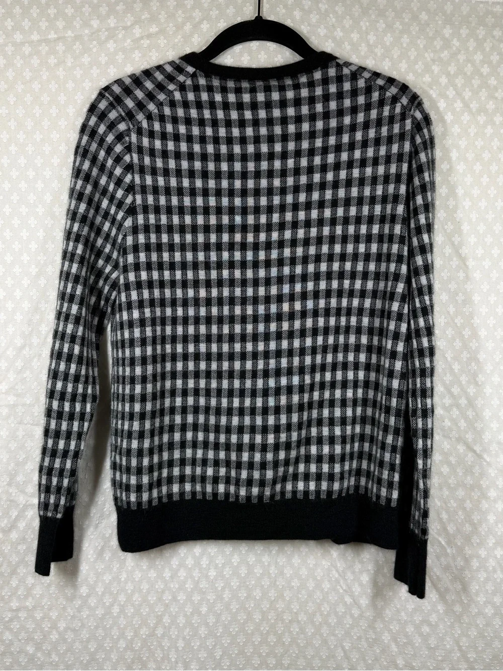 J. Crew Collection Women Cardigan Sz M Black White Gingham 100% Italian Cashmere